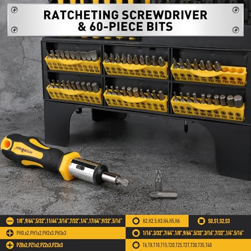 HORUSDY 140-Piece Magnetic Screwdriver Set with Plastic Racking, Includes SAE & Metric Hex Keys, Precision Screwdriver and Magnetizer Demagnetizer DIY Tools for Men Tools Gift - style: 140-Piece Magnetic Screwdriver Set with Plastic Racking