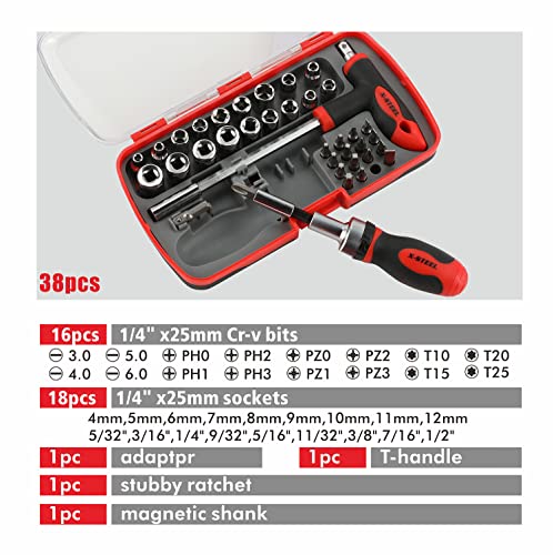 38-Piece Ratcheting Screwdriver Sets nut Driver Set Magnetic Torx Slotted Phillips Square Muti Screwdriver Bits Sockets Set T-Handle Rachet Tools Set Basic Tool Kit for Home Repair Dorm Mechanics - size: 38PCS