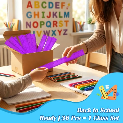 36 Pack 12" Clear Purple Plastic Rulers, Back to School Measuring Supplies - color: Purple