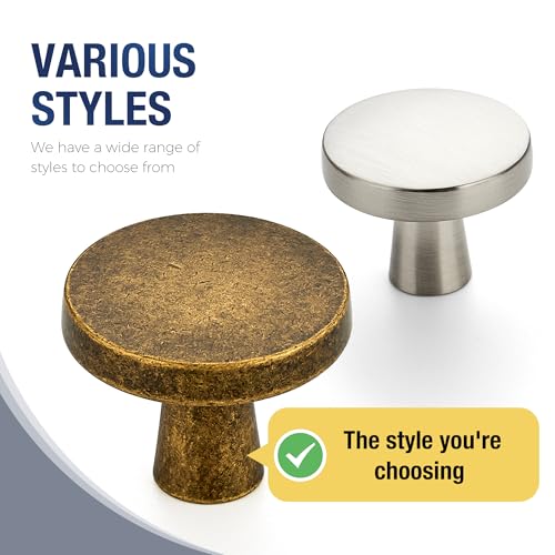 JOY DECOR Antique Brass Solid Kitchen Cabinet Knobs 1-1/4 Inch 5 Pack - color: Antique Brass