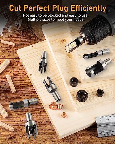 34Pcs Woodworking Drill Bit Set, Countersink Bits, Plug Cutters, Drill Stop