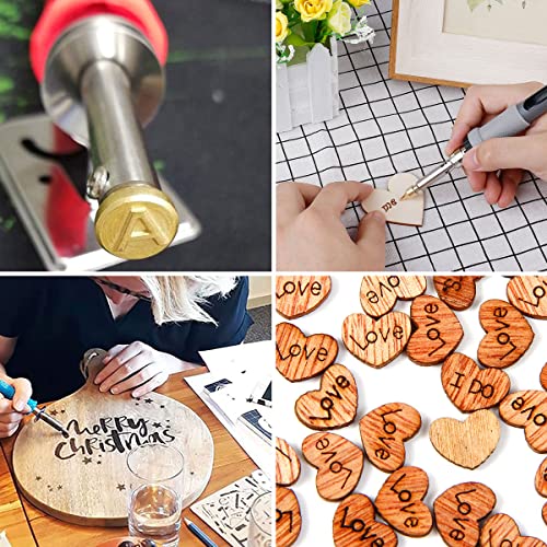 FUYGRCJ- 56Pcs Wood Burning Tip Set Letter Wood Burning Tool Including Alphabet Number Symbol Brass Alphabet Number Template for DIY Embossing Carving Craft Wood Burning