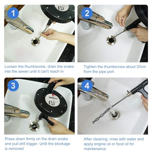 FLSEPAMB Drain Auger 25 Ft Plumbing Snake Snake Drain Clog Remove Tool Professional Sink Snake for Bathtub Drain, Kitchen Sink, Comes with Gloves and 25 Inch Snake Hair Clog Remover