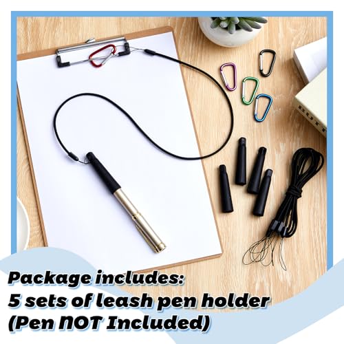Lewtemi 5 Sets 24 Inch Pen Leash Tether for Clipboard Lanyard Carpenters Pencils Holder Clips Elastic Silicone Stretchable Pen Holder Ring Buckle for Nurses, Waitresses, Construction Workers, Office