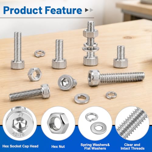 292PCS M6 Hex Socket Head Cap Screw Assortment Kit 304 Stainless Steel - size: SS M6 292PCS