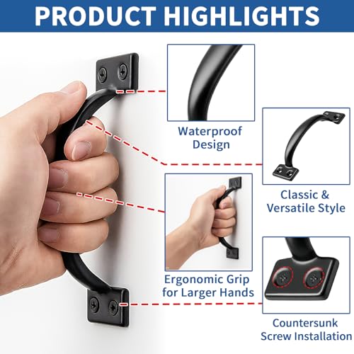 TamBee 2PCS 6-1/2 Inch Pulls Black Door Pull Handle Metal Kitchen Cabinets Furniture Wardrobe Medicine Handle in Black Door Hardware Gate Handle Door Pulls Warehouse Outdoor - size: 2 Pack 6-1/2 Inch Black