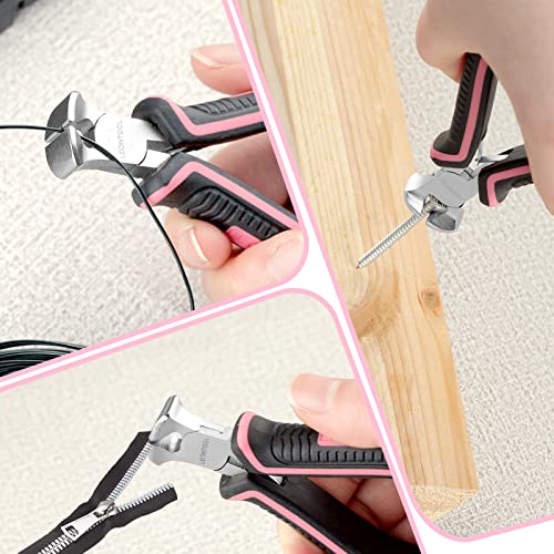 Mini End Cutting Pliers 4 Inches Flush Cut Pliers for Jewelry Making Nail Puller Tool for Carpenter Mini End Nippers for Zipper Install Stops Repair, Pink Tool for Women - style: End Cutting Pliers