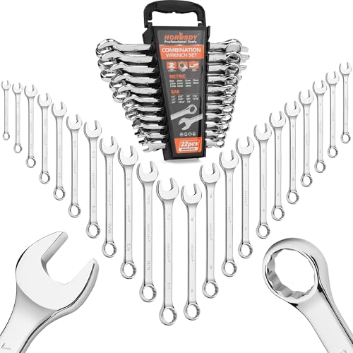 HORUSDY 22-Piece Wrench Set, Metric & SAE, 9mm - 19mm, 1/4" - 7/8", Combination Wrenches Set with Storage Rack, 12 Point Chrome Vanadium Steel - style: 22-Piece Wrench Set(Metric&SAE)