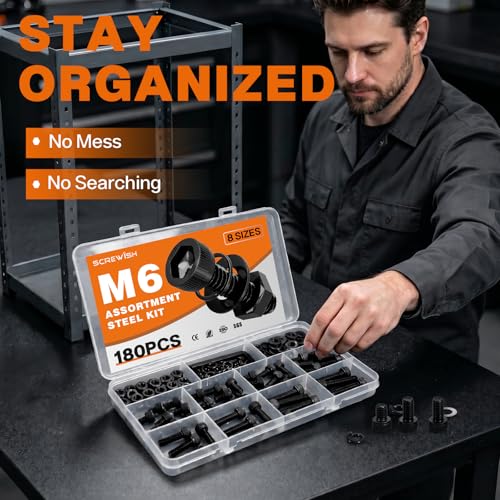 180PCS M6 Socket Head Cap Screw Assortment Kit, 8-35mm - size: M6