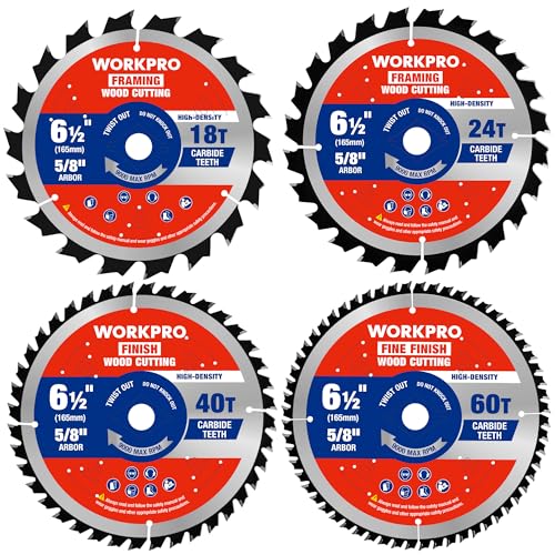 WORKPRO 6-1/2" Circular Saw Blades, 18T/24T/40T/60T Wood Cutting Set