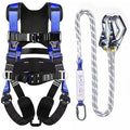 Fall Protection Premium Safety Harness with Shock Absorbing Lanyard, Vented & Padded Shoulder, Legs & Back - Upgrade 4 Quick Buckles (Blue) - color: Blue