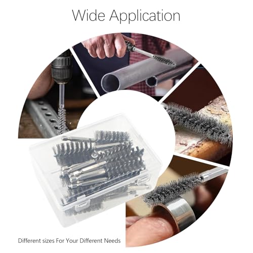 20Pcs Wire Bore Brush for Drill Set 1/4" Hex Shank Stainless Steel Wire Brush (8/10/13/15/17/19/22/25/28/30mm) Each 2 Drill Brushes Attachments for Rust Paint Removal Grinding Sanding Polishing