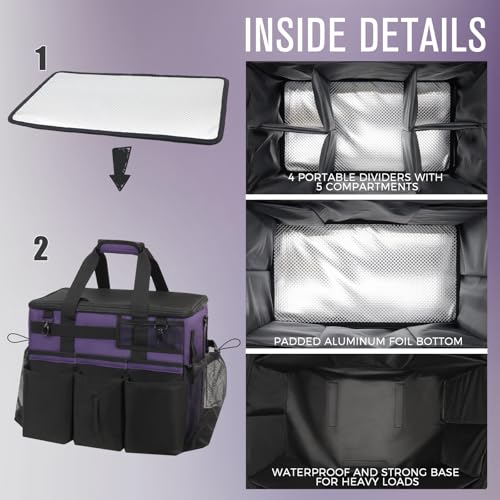 SCAVATA Rolling Cleaning Caddy Bag with Detachable Trolley, Large Cleaning Supplies Organizer with Wheels, Multi Pocket Cleaning Cart with Adjustable Shoulder Strap for Housekeeper & Home, GrapePurple - color: GrapePurple