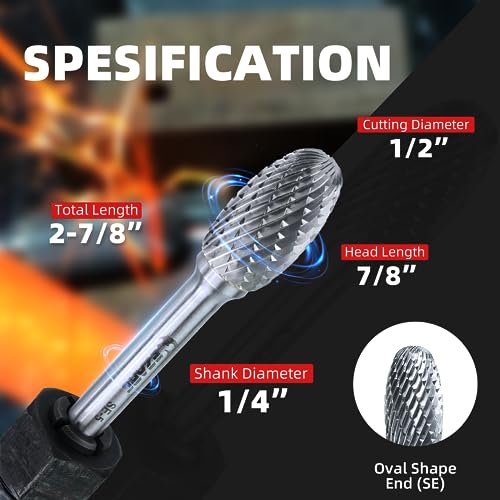EZARC Tungsten Carbide Rotary Burr Bit, SE-5 Double Cut, 1/4-Inch Shank - style: SE-5