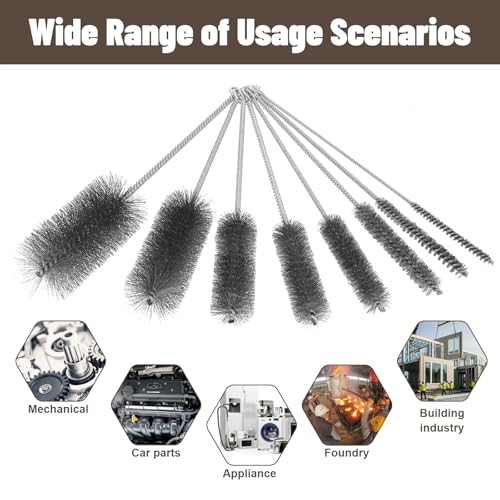 8 Pcs 11.8 Inch Pipe Cleaning Brush Set with Stainless Steel Bristles, Variety Pack Tube Bottle Brush for Auto Parts, Guns, Tubes, Cylinders