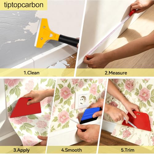 tiptopcarbon Wallpaper Smoothing Tool with 8 Inch Scraper for Contact Paper Adhesive Vinyl 10pcs/Pack - color: 03 Scraper Kit