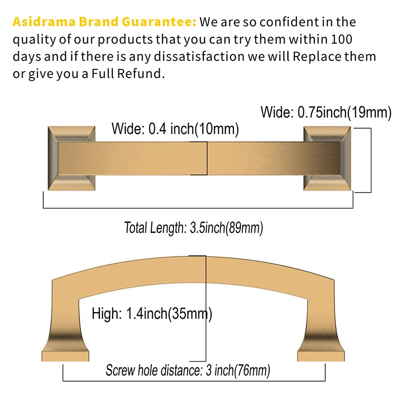 Asidrama 20 Pack 3 Inch(76mm) Hole Centers Champagne Bronze Kitchen Cabinet Handles, Gold Cabinet Pulls Kitchen Cabinet Hardware for Cupboard Drawer Pulls - color: Champagne Bronze, size: 3" Hole Center, style: 20 Pack