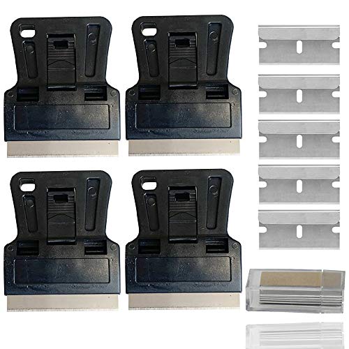 Mini Plastic Razor Blade Scraper High Visibility Window Scraper Paint Scraper with 5 Spare Metal Razor Scraper Blades Scraping Sticker Decal Residue Label,Black