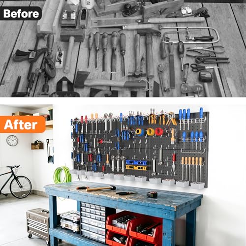 TORACK Garage Tools Organizer Boards Kit with Hooks, Black - color: Black