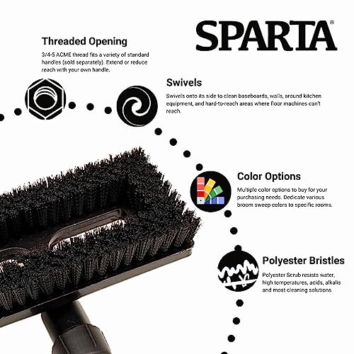SPARTA 3638831EC03 Polyester Rectangle Scrub Brush, Floor Brush, Cleaning Brush With Swivel Head For Cleaning, 8 Inches, Black - color: Black