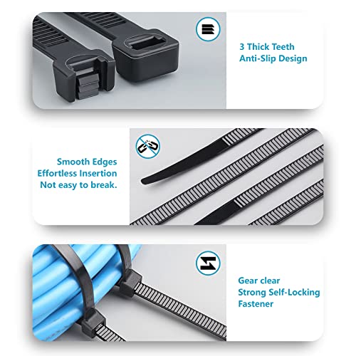 Zip Ties Assorted Sizes(4”+6”+8”+12”), 2000 Pack, Black Cable Ties, UV Resistant Wire Ties by ANOSON - size: 4"+6"+8"+12"/2000 Pack