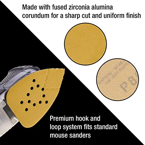 Dura-Gold Premium Mouse Detail Sander Sandpaper Sanding Sheets - 80 Grit (Box of 24) - 12 Hole Pattern Hook & Loop Triangle Shaped Mouse Discs - Fits Black and Decker, Woodworking Wood Crafting, Auto - size: 80-Grit