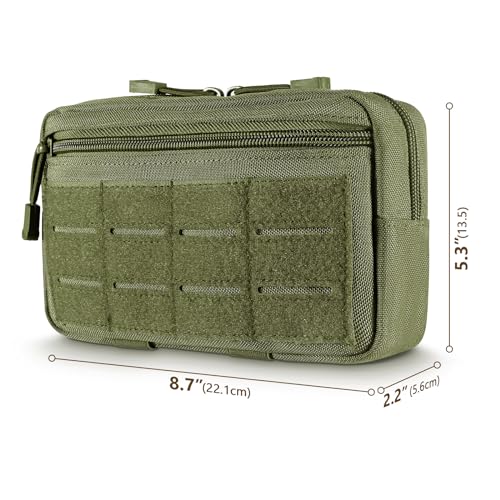 FRTKK Tactical Molle Admin Pouch Utility Laser Cut EDC Tool Pouch Bag Horizontal Modular Pouches Include US Flag Patch and Keychain - color: Army Green