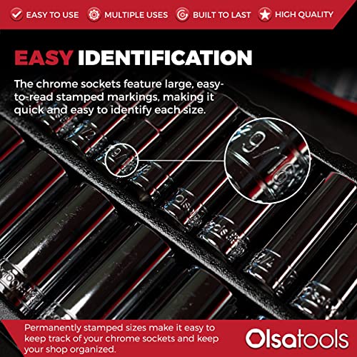 Olsa Tools 1/2-Inch Drive SAE Deep Socket Set - 18pc - color: Sae Deep, size: 15pc, 1/2-Inch Drive