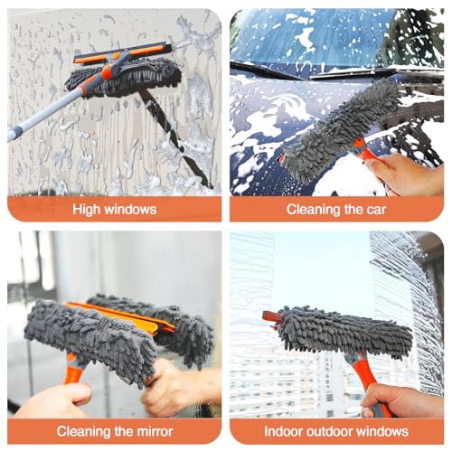 Eazer 89'' Squeegee Window Cleaner 2 in 1 Rotatable Window Cleaning Tool Kit with Extension Pole, Window Washing Equipment with Bendable Head for Indoor/Outdoor Window and Car Glass - size: 89inch