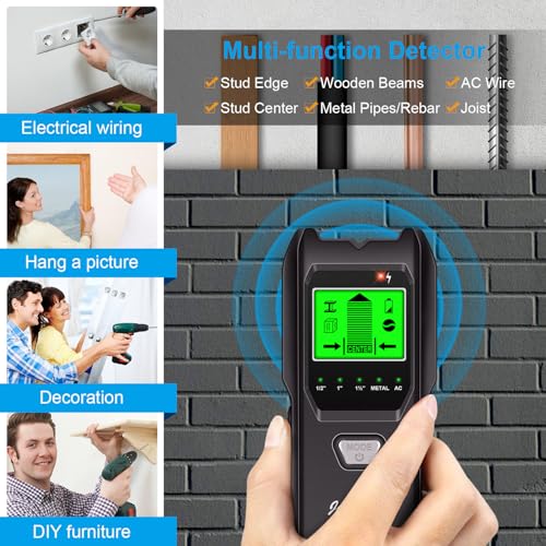 Stud Finder Wall Scanner, 5 in 1 Multifunction Stud Locator with Upgraded Smart Sensor, HD LCD Display and Audio Alarm for The Center & Edge of Metal, Studs, AC Wire, and Pipe Detection (Charcoal) - color: Charcoal