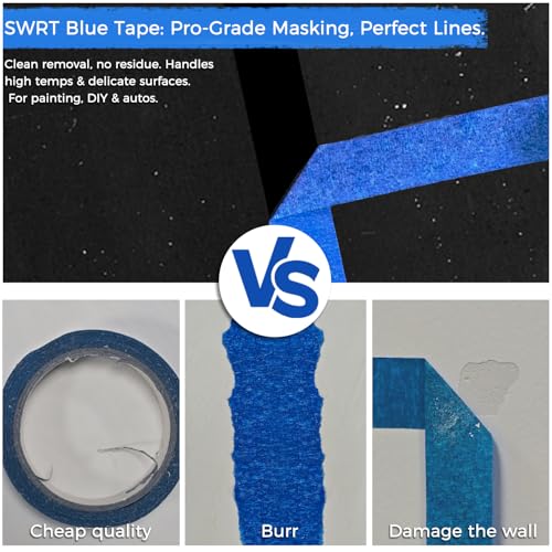SWRT Blue Painters Tape 1 Inch x 55 Yards, 12 Rolls, Clean Removal