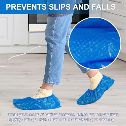 14 Pcs Shoe Covers Disposable Non Slip, 7 Pairs Plastic Shoes Protectors, Thick Boot Cover, Stretchable, One Size Fit Most, Protect Your Shoes, Floor and Carpet (14)