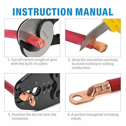 iCrimp IWS-0810N Battery Cable Terminal Lug Crimping Tool for 8,6,4,2,1,1/0 AWG Electrical Copper Battery Lugs, Fixed Hexagonal Crimping Die Sets - size: AWG8-1/0