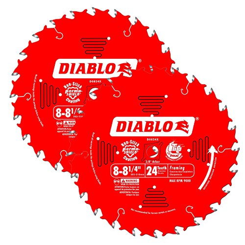 Freud D0824X Diablo 8-1/4-inch 24 Tooth ATB Thin Kerf Framing Saw Blades, 2-Pack