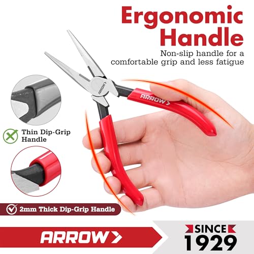 ARROW 6" High Leverage Needle Nose Pliers, Long Nose Pliers - size: 6 INCH