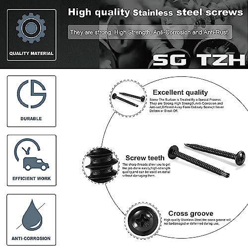 #8 x 2-1/2" Sheet Metal Screws 500PCS 410 Stainless Steel Truss Head Fast Self Tapping Screws Black Oxide by SG TZH - color: Black, size: #8 x 2-1/2"