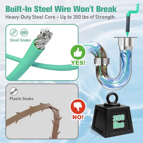 Drain Clog Remover Tool, 30-Inch Hair Clog Remover, Plumbing Snake Auger with Rotating Handle, Flexible Steel Shower Drain Snake for Cleaning Shower, Bath Tub, Easy to Use on Most Home-10 Pack