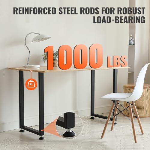 VEVOR 28 Inch Adjustable Furniture Legs, Square Reinforced Steel Office Table Legs Set of 2 for DIY, Max Load 1000 lbs Heavy Duty Desk Legs, Quick Instalation & Rich Accessories Legs Black - size: 28"H x N/A W, style: Square