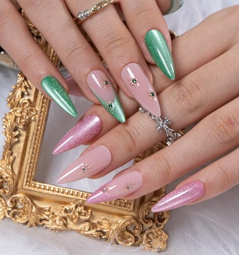 CurvLife Long Almond Press On Nails, Enchanted Duo, Soft Gel - color: Enchanted Duo