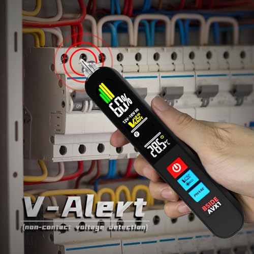 BSIDE Voltage Tester, Non-Contact with 3-Phase Rotation Indicator & Signal Percentage, Rechargeable AC Electrical Voltage Detector Pen, High/Low Sensitivity with 6 Ranges, 3-Mode Alarm with Analog Bar