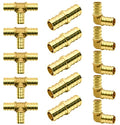 15pcs 1/2" PEX Fittings, Elbow TEE Straight Couplings Set, PEX Brass Crimp Fitting Combo with Tees, Elbows, Straights | for PEX Pipe - size: 1/2"-15pcs