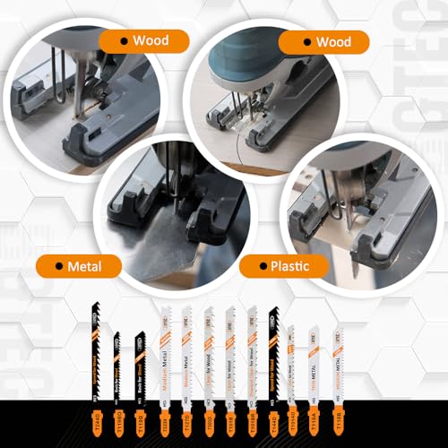 BGTEC 30PCS T Shank Jigsaw Blades Set HCS/HSS Jig Saw Blades Assortment - size: T118A-T144D, style: 30 PCS