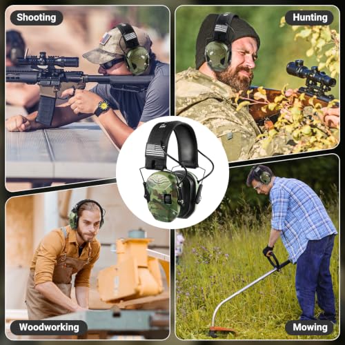 Electronic Shooting Ear Protection w/Gel Pads, 23dB NRR Active Noise Reduction & 3X Amplification Headset for Shooters - color: Camo