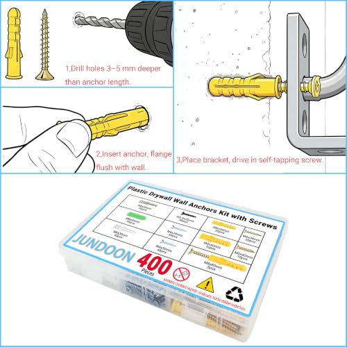 400Pcs Drywall Anchors & Screws Kit, 6 Sizes, Heavy Duty - color: 400PCS 6-Sizes