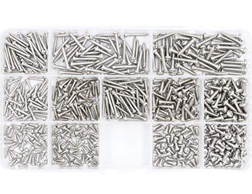 LBY 600pcs M2, M2.2, M2.6, M3 Pan Head Self-Tapping Sheet Metal Screw Assortment Kit, 12 Sizes, 304 Stainless Steel