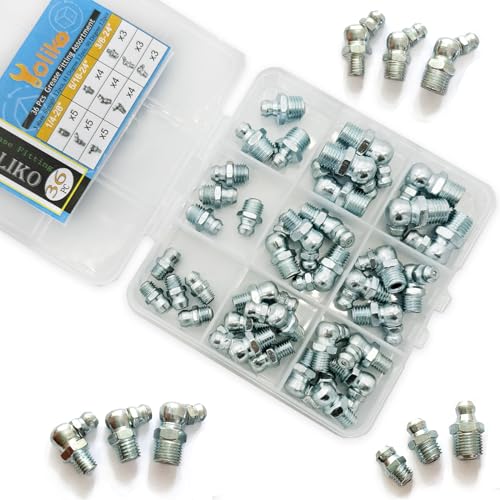 1/4"-3/8" 36Pcs 3 Sizes Grease Fitting Assortment Straight 45 90 Degree Grease Zerk Fittings, Galvanized Steel Grease Fittings and Grease Gun Tips for Industrial/Agricultural Machinery Yoliko - size: 3Size-36Pcs