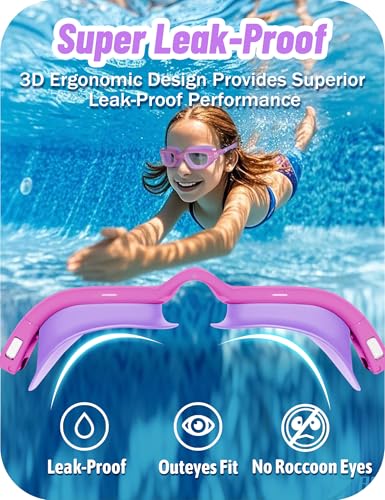 Vvinca Kids Swim Goggles, Swimming Goggles for Kids 3-14 Anti-Fog UV Protection No Leak Pool Glasses for Boys Girls - color: 04-pink &Purple