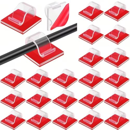 50Pcs Clear Adhesive Cable Clips, Small Upgraded Wall Wire Holders for PC Cord Management, Christmas Lights, Dash Cams & Ethernet Cables, Indoor/Outdoor Use