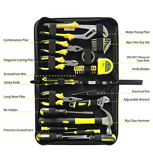 44-Piece Household Hand Tool Set — Basic DIY Repair Kit with Easy Carrying Bag for Home Maintenance
