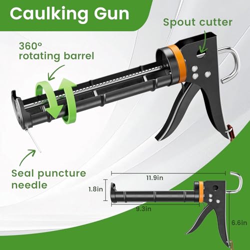 Professional Caulk Gun Kit with Caulk Remover & Silicone Sealant - 5 in 1 Caulking Tool Set for Caulking Removal, Includes Caulking Gun Tool, Silicone Scraper